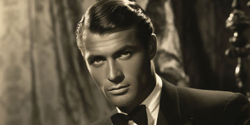 Vintage 1940s men's haircut featuring a sleek, slicked-back style on a well-dressed man in a tuxedo, showcasing classic grooming trends from the 1940s.
