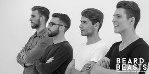 Profile view of four men with varied face shapes and hairstyles, illustrating how to choose the perfect haircut for your face shape.
