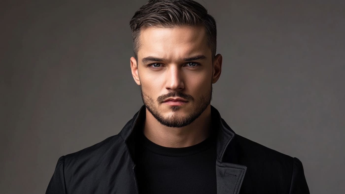 Man with a sleek, long hairstyle brushed back from the forehead, showcasing a stylish option among hairstyles for men with big foreheads. 