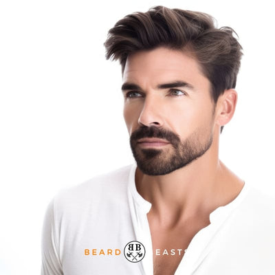 Man with a styled medium-length beard and trendy hairstyle showcasing a well-groomed look for the article on 'How to Choose the Ideal Beard Length'.