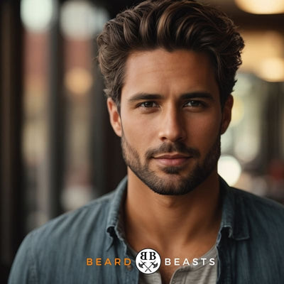 Stylish man with a number 2 beard length and wavy hair featured as the cover image for Beard Beasts' article on beard style, maintenance, and grooming tips.