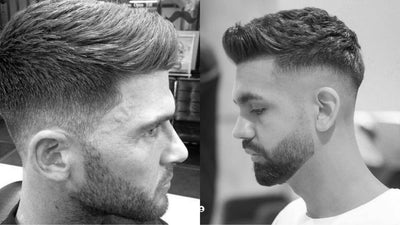 two men presenting each style of the low fade vs mid fade debate