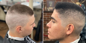 This image showcases two distinct variations of the high and tight haircut.