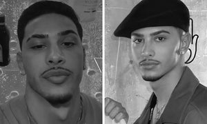 Side-by-side portraits of two men wearing different pencil mustache styles