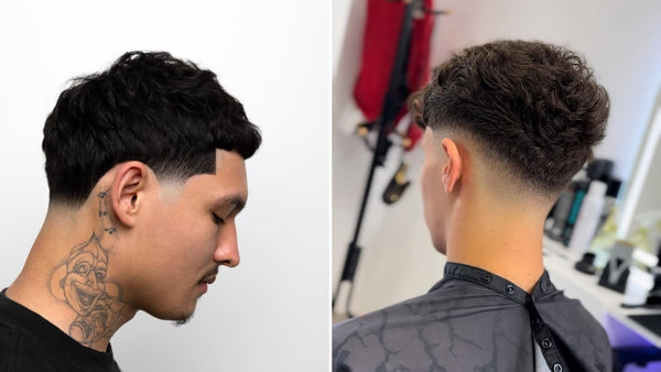 A side-by-side comparison of a low taper vs low fade, highlighting the subtle transition of the taper and the sharp gradient of the fade for two distinct styles.