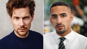A side-by-side image of two men showcasing different circle beard variations.